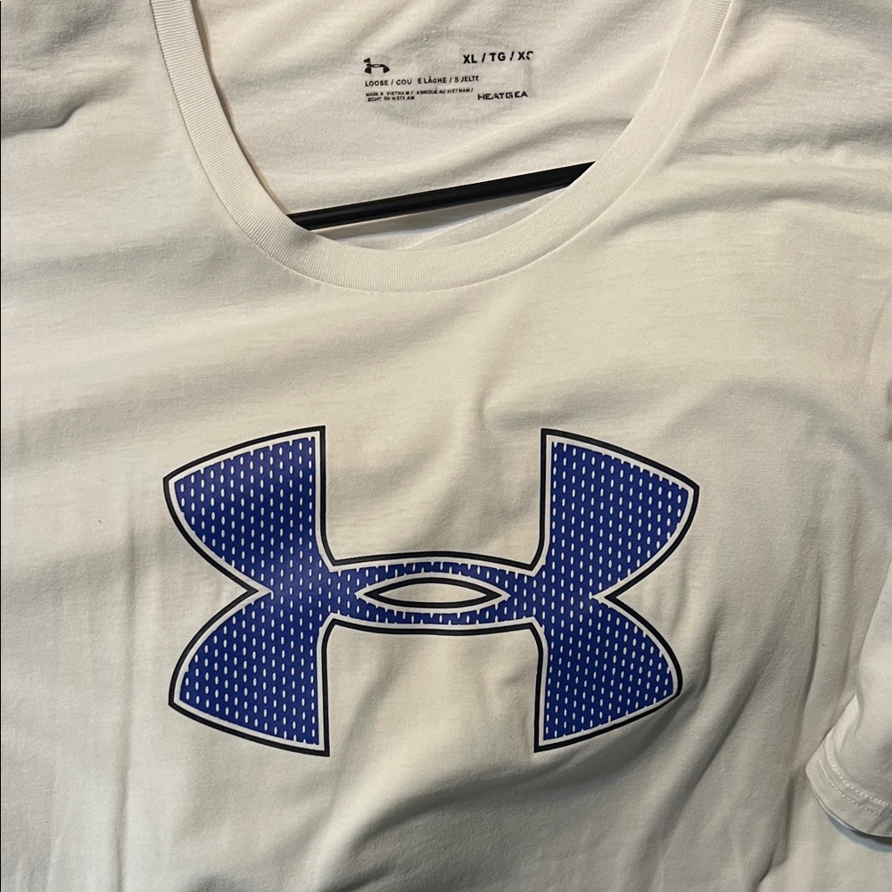 Under Armour Cream Tee with Blue Emblem